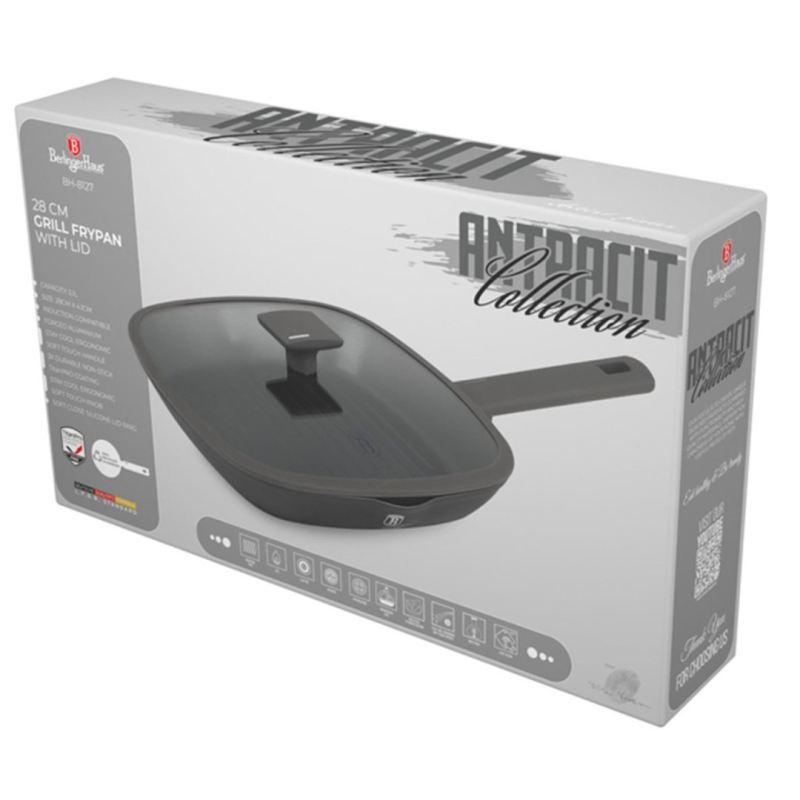PATELNIA GRILLOWA TYTANOWA Z POKRYWĄ 28cm BERLINGER HAUS BH-8127 ANTRACIT - obrazek 7