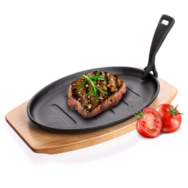 PÓŁMISEK PATELNIA ŻELIWNA GRILLOWA Z DESKĄ BANQUET GRADA - obrazek 2