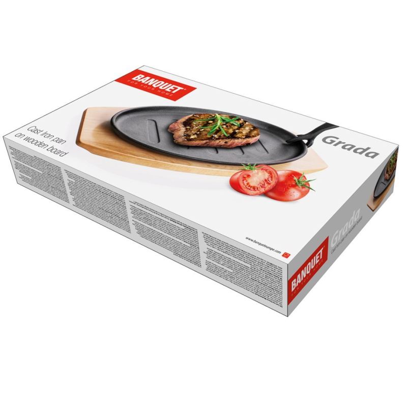 PÓŁMISEK PATELNIA ŻELIWNA GRILLOWA Z DESKĄ BANQUET GRADA - obrazek 4
