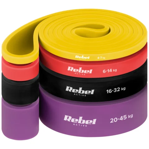 Zestaw gum do ćwiczeń lateksowy - Power Band PLs-2, 4-45 kg, 4 gumy, REBEL ACTIVE