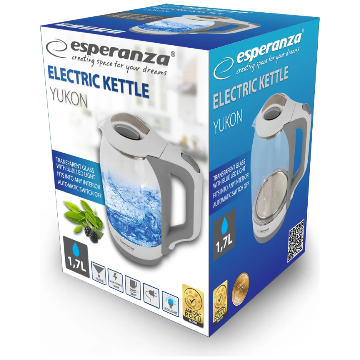 EKK025W Esperanza czajnik elektryczny szklany led yukon 1.7 l biały - obrazek 6