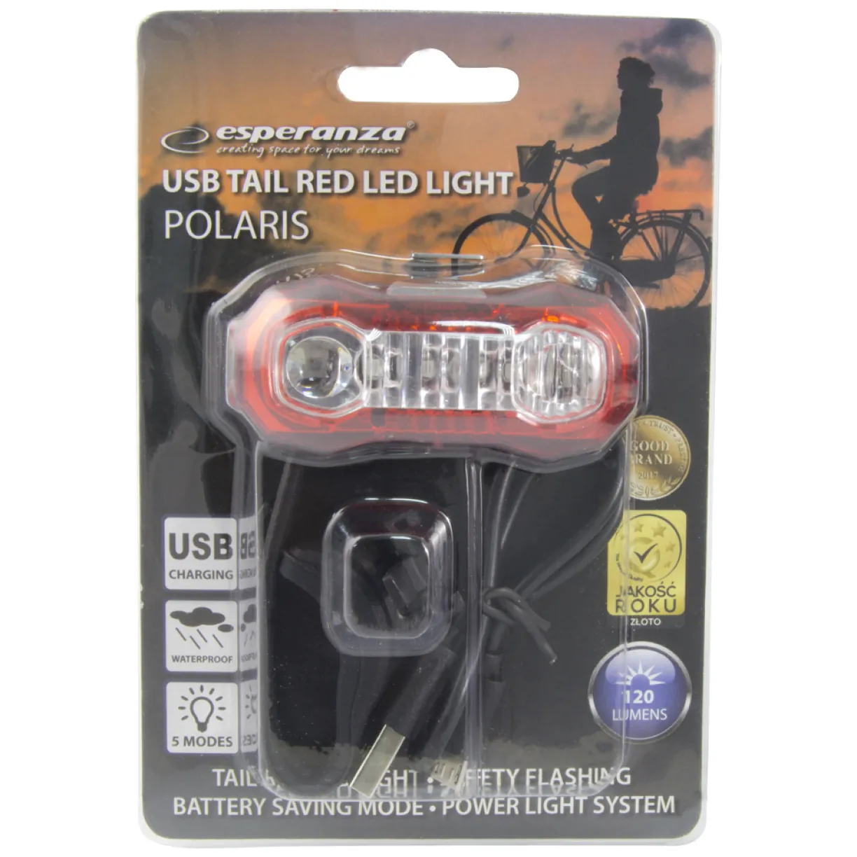 EOT021 Esperanza lampka led rowerowa na tył usb polaris - obrazek 2
