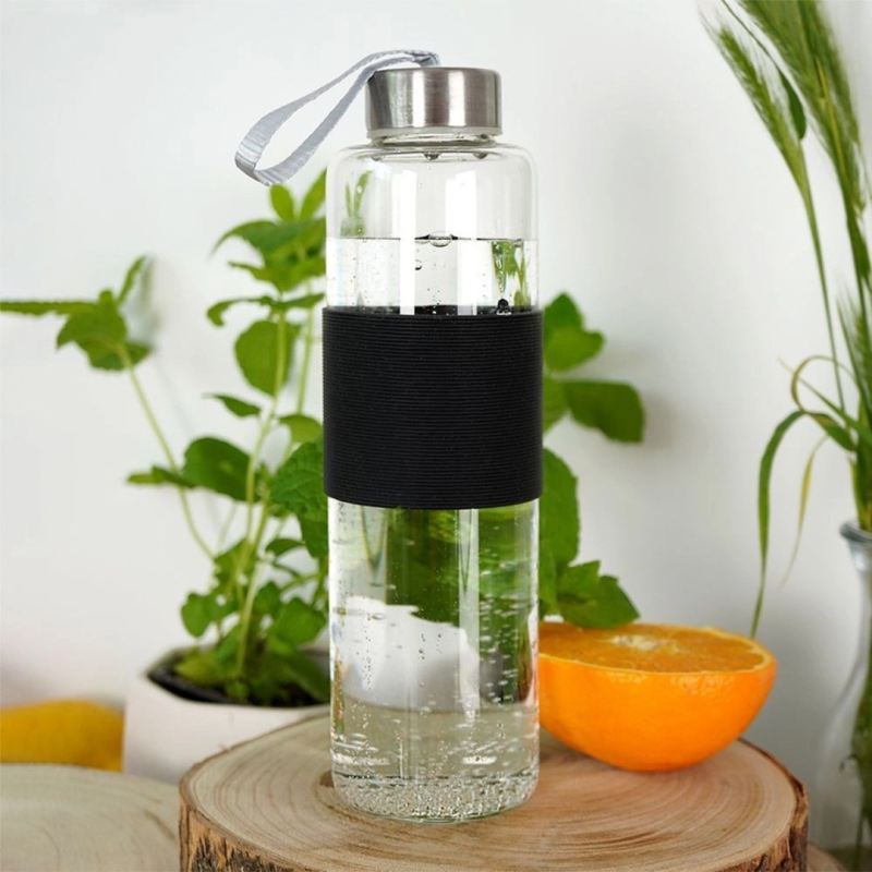 SZKLANA BUTELKA NA WODĘ 600ml 259152-C CZARNA - obrazek 2