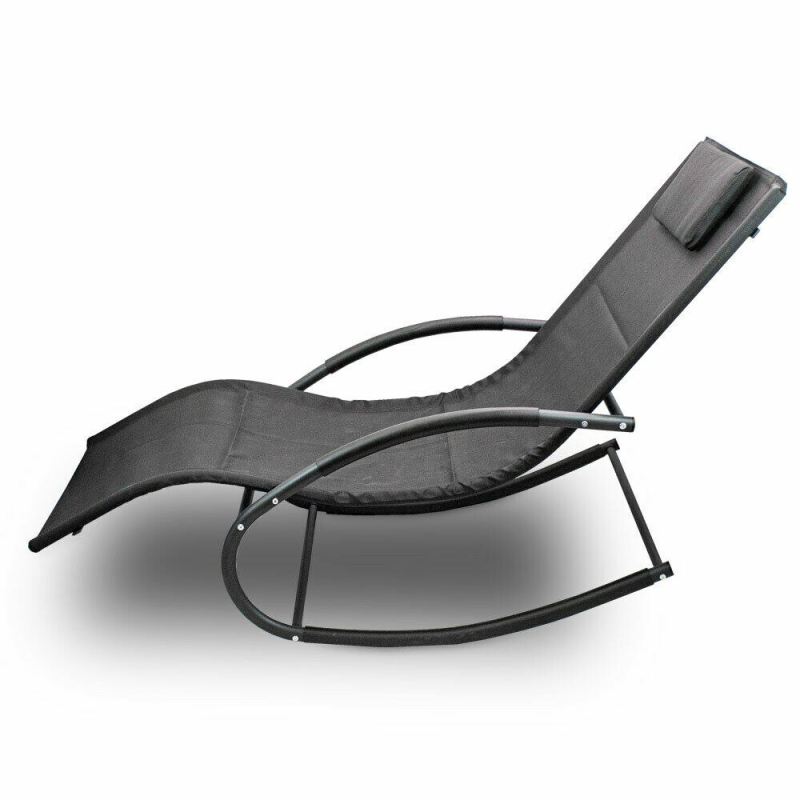 Leżak Ogrodowy Składany 160x62 cm Texilene Lekki 150 kg Wygodny Czarny - obrazek 2