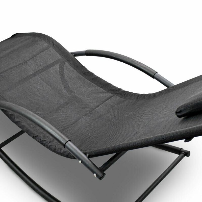 Leżak Ogrodowy Składany 160x62 cm Texilene Lekki 150 kg Wygodny Czarny - obrazek 3