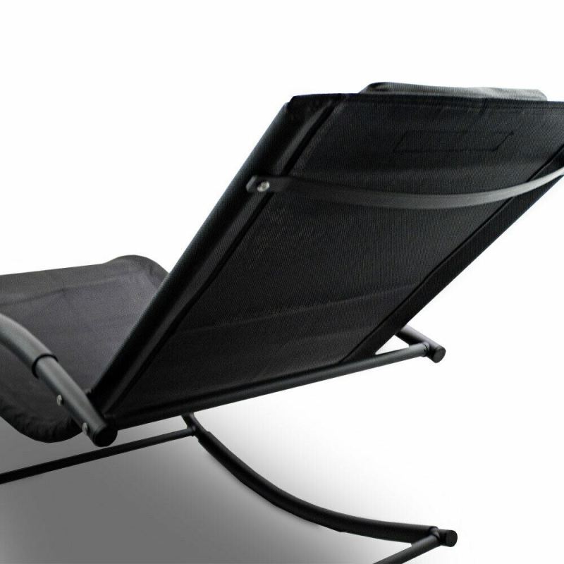Leżak Ogrodowy Składany 160x62 cm Texilene Lekki 150 kg Wygodny Czarny - obrazek 4