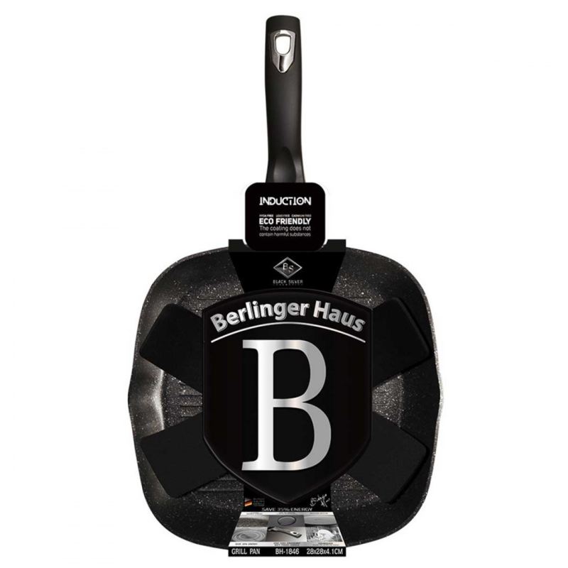 PATELNIA GRANITOWA GRILLOWA 28 cm BERLINGER HAUS BH-1846 BLACK SILVER - obrazek 3