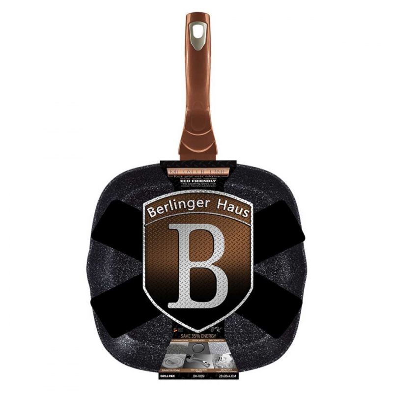 PATELNIA GRANITOWA GRILLOWA 28 cm BERLINGER HAUS BH-1889 ROSE GOLD NOIR - obrazek 2