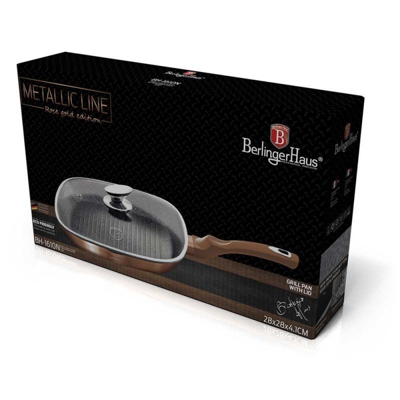 PATELNIA GRANITOWA GRILLOWA 28 cm BERLINGER HAUS ROSE GOLD BH-1610 - obrazek 2