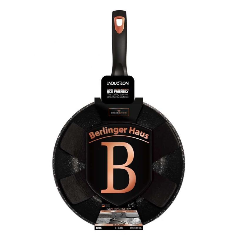PATELNIA GRANITOWA WOK 28cm BERLINGER HAUS BLACK ROSE BH-1638 - obrazek 2