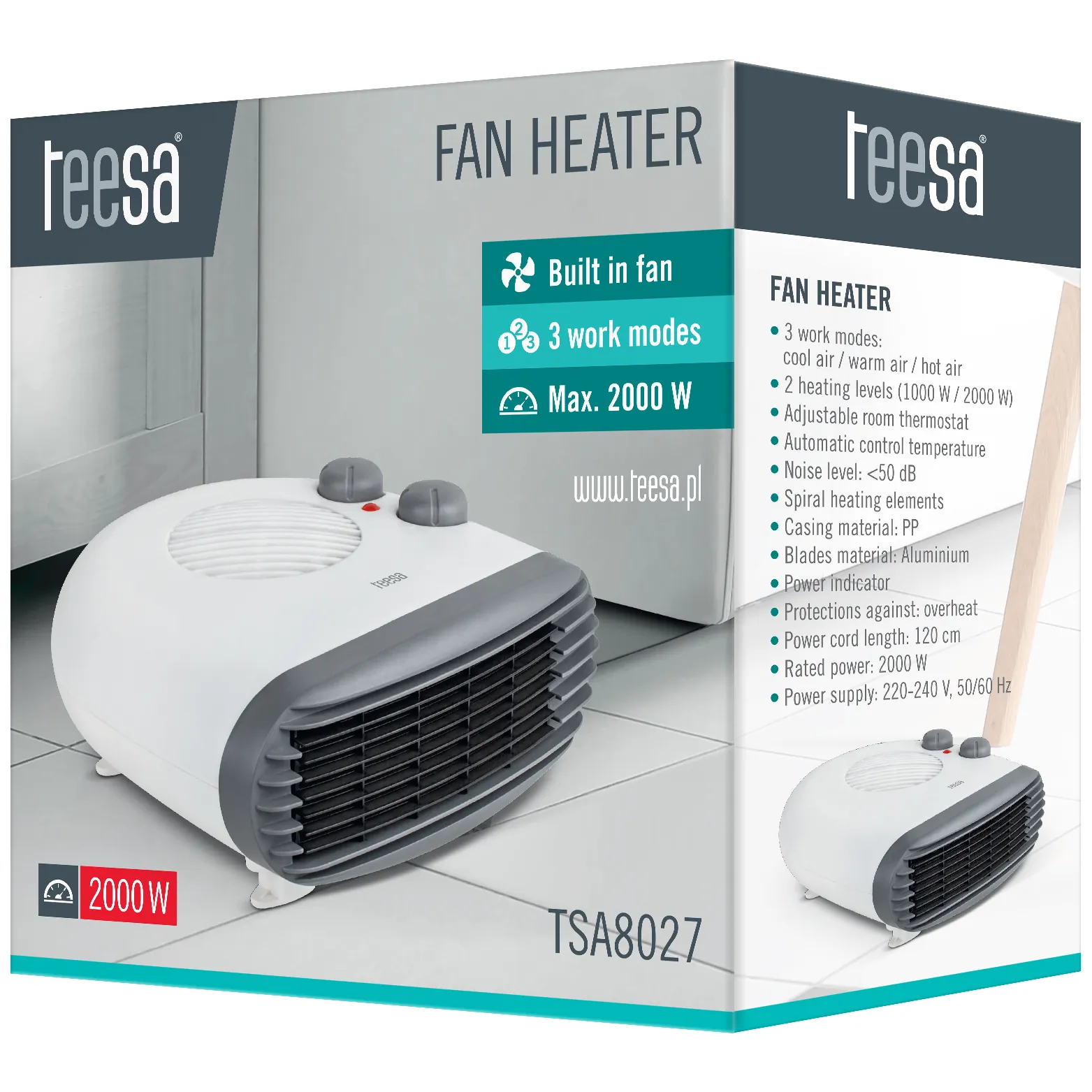 Termowentylator Teesa (1000 W, 2000 W) - obrazek 4