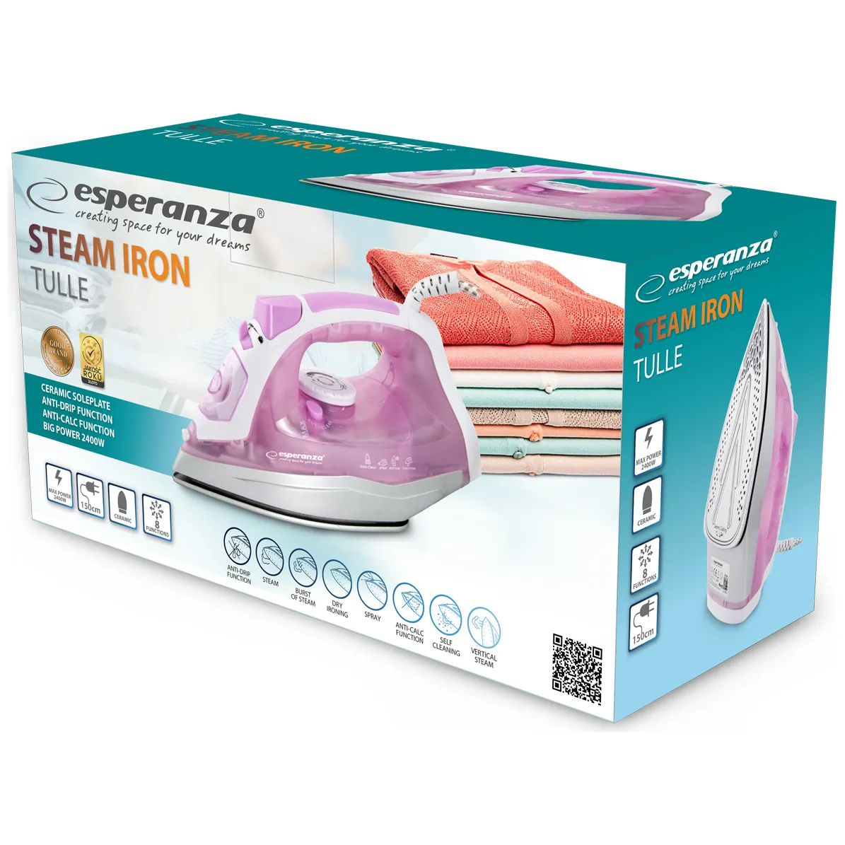 EHI004 Esperanza żelazko parowe tulle ceramic 2400w - obrazek 9