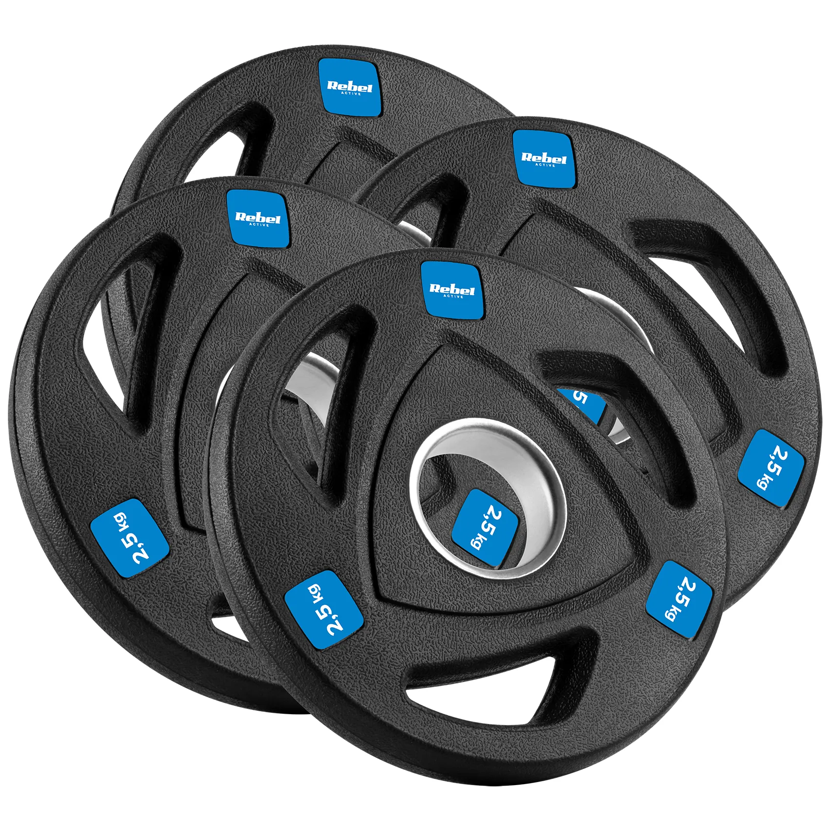 Obciążenie żeliwne olimpijskie gumowane zestaw 30kg ( 8x1.25kg + 4x2.5kg + 2x5kg ), otwór 51mm , REBEL ACTIVE - obrazek 4