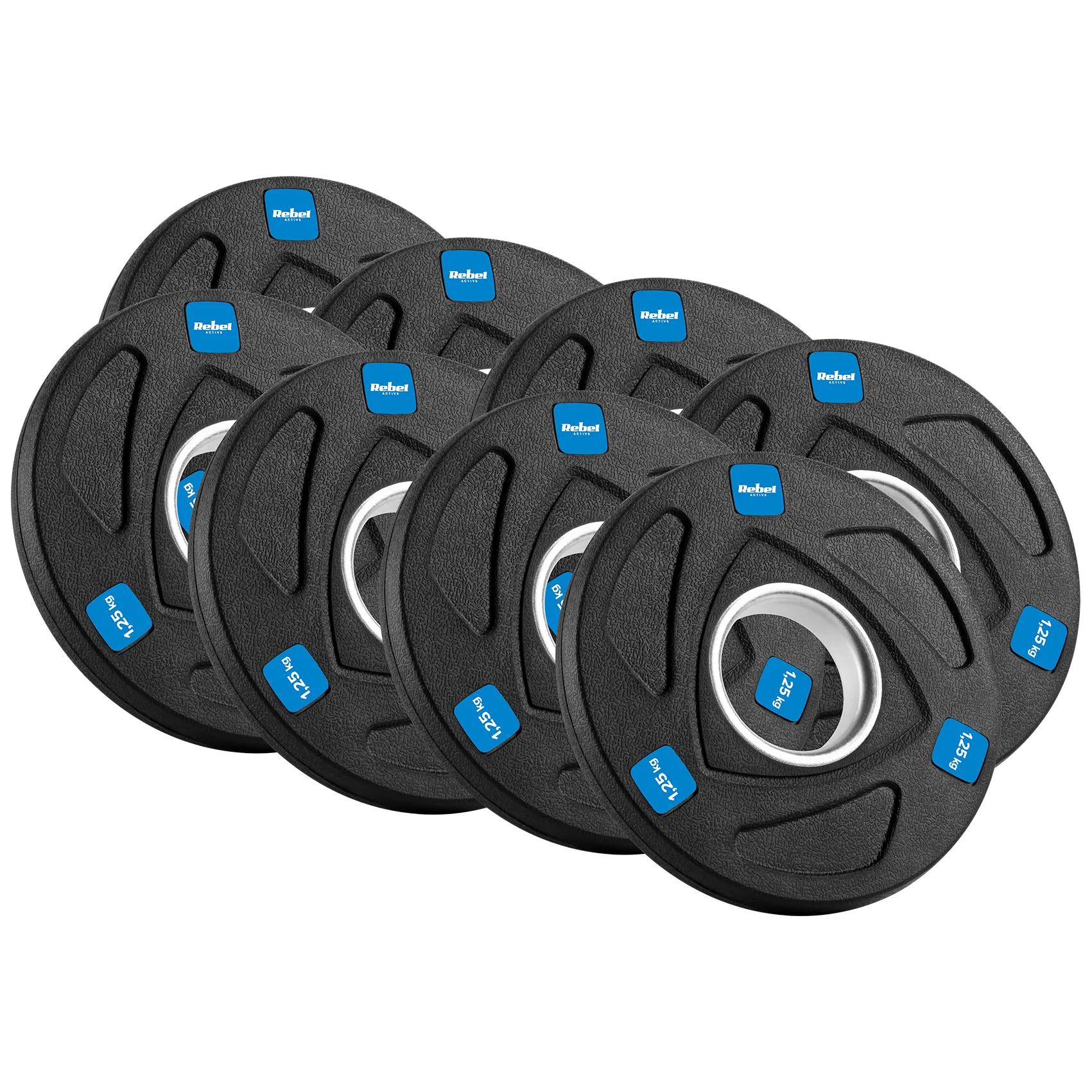 Obciążenie żeliwne olimpijskie gumowane zestaw 30kg ( 8x1.25kg + 4x2.5kg + 2x5kg ), otwór 51mm , REBEL ACTIVE - obrazek 5