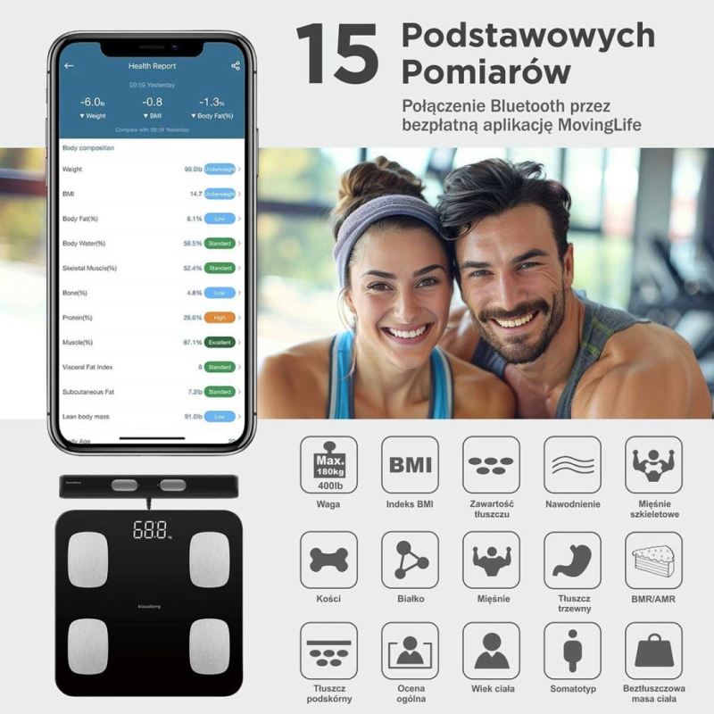 ANALITYCZNA WAGA ŁAZIENKOWA SMART IOS ANDROID KLAUSBERG KB-7852 - obrazek 2