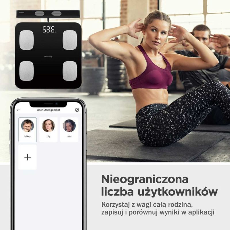 ANALITYCZNA WAGA ŁAZIENKOWA SMART IOS ANDROID KLAUSBERG KB-7852 - obrazek 3