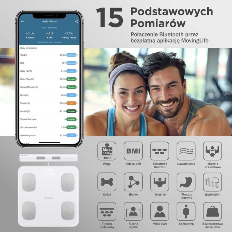 ANALITYCZNA WAGA ŁAZIENKOWA SMART IOS ANDROID KLAUSBERG KB-7853 - obrazek 2