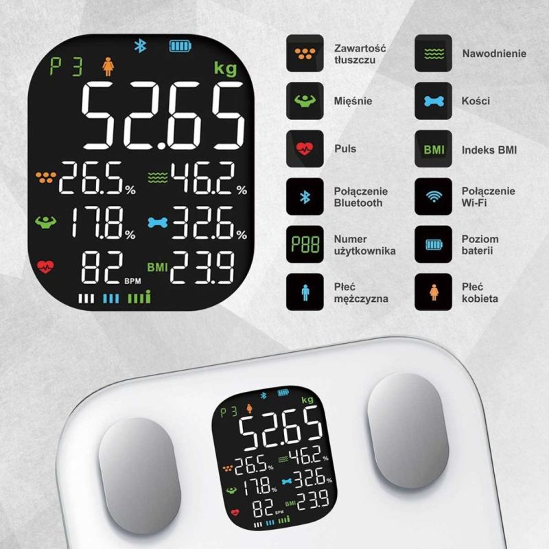 ANALITYCZNA WAGA ŁAZIENKOWA SMART IOS ANDROID KLAUSBERG KB-7855 - obrazek 2
