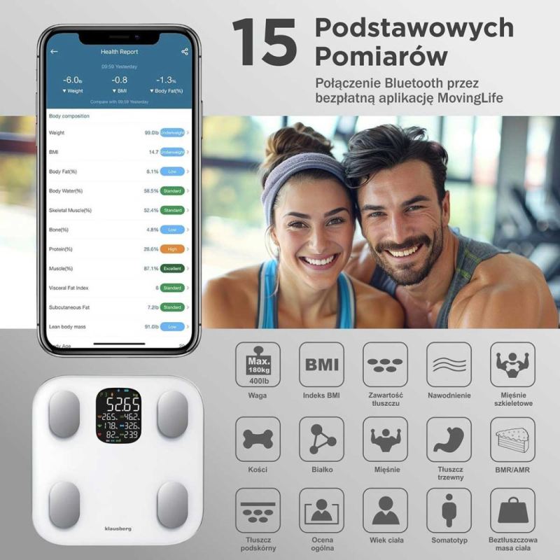 ANALITYCZNA WAGA ŁAZIENKOWA SMART IOS ANDROID KLAUSBERG KB-7855 - obrazek 3