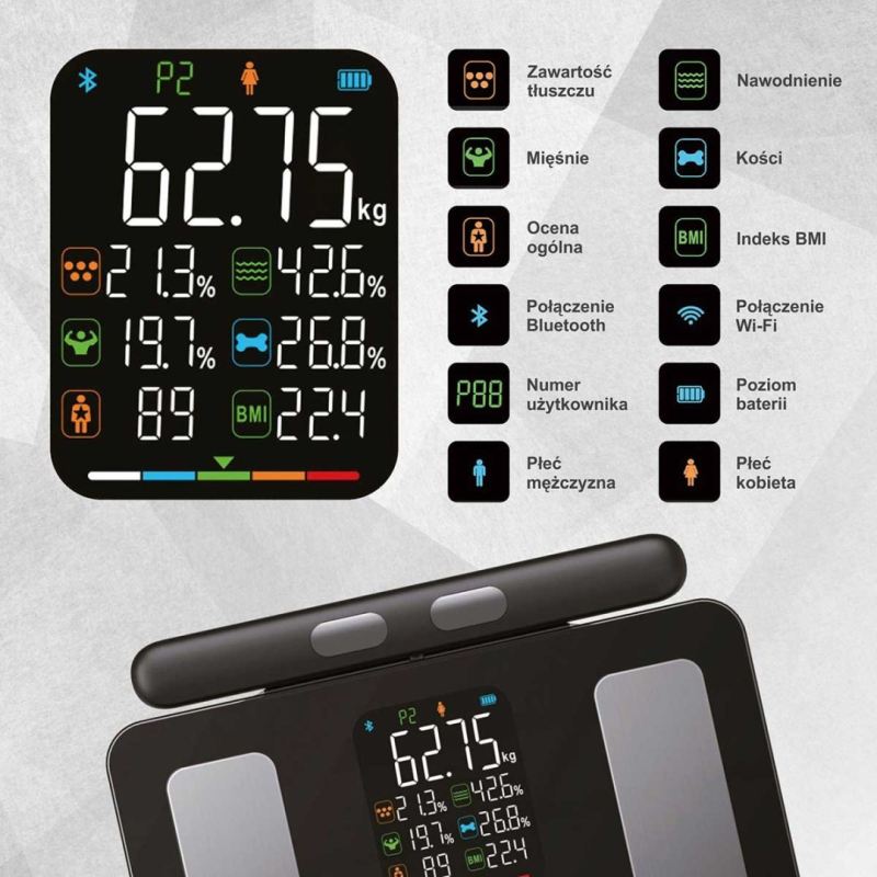 ANALITYCZNA WAGA ŁAZIENKOWA SMART IOS ANDROID KLAUSBERG KB-7856 - obrazek 2