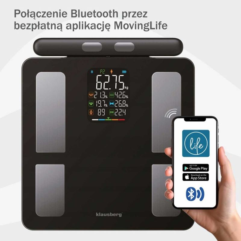 ANALITYCZNA WAGA ŁAZIENKOWA SMART IOS ANDROID KLAUSBERG KB-7856 - obrazek 3