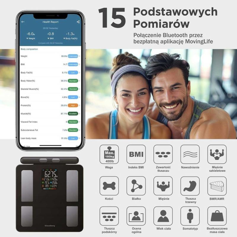ANALITYCZNA WAGA ŁAZIENKOWA SMART IOS ANDROID KLAUSBERG KB-7856 - obrazek 4