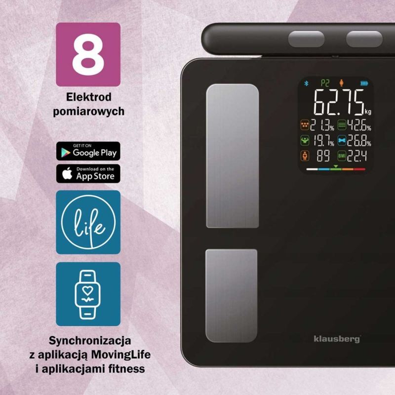 ANALITYCZNA WAGA ŁAZIENKOWA SMART IOS ANDROID KLAUSBERG KB-7856 - obrazek 6