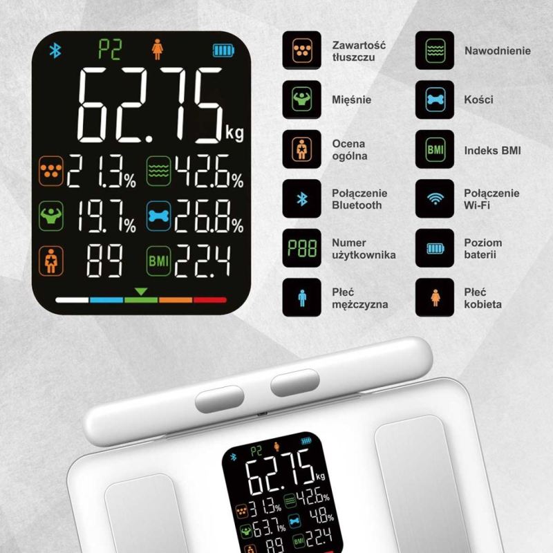 ANALITYCZNA WAGA ŁAZIENKOWA SMART IOS ANDROID KLAUSBERG KB-7857 - obrazek 2