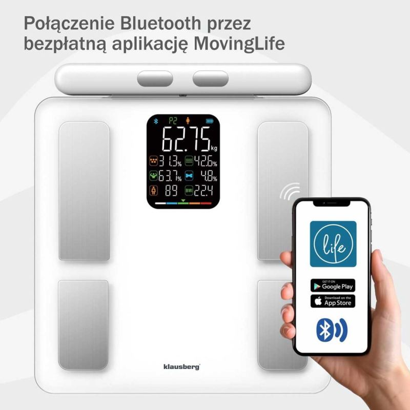 ANALITYCZNA WAGA ŁAZIENKOWA SMART IOS ANDROID KLAUSBERG KB-7857 - obrazek 4