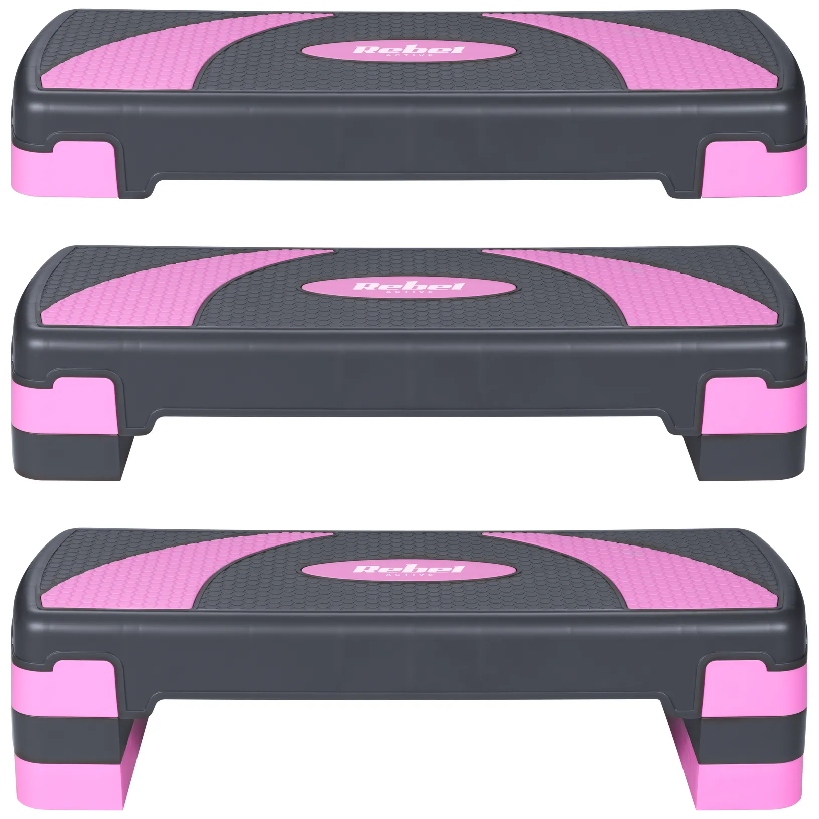 Step do aerobiku i ćwiczeń fitness, 3 stopnie, 78cm, szaro-fioletowy, REBEL ACTIVE - obrazek 7