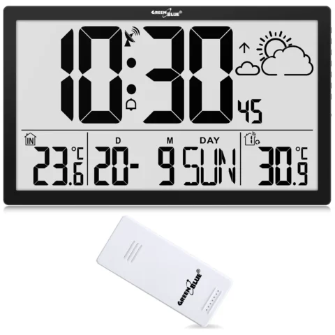 Zegar ścienny LCD bardzo duży GreenBlue, temperatura, data, GB218