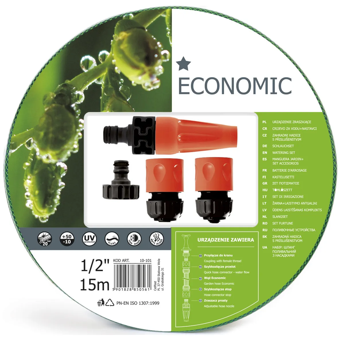 Zestaw ogrodowy 15m 1/2" z końcówkami Cellfast Economic