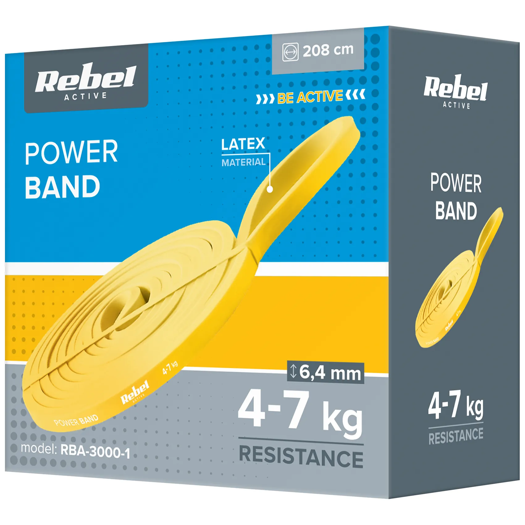 Guma do ćwiczeń lateksowa - Power Band PL-1, żółta 4-7 kg REBEL ACTIVE - obrazek 4