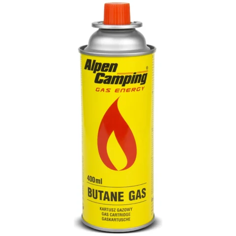 Kartusz gazowy 400ml Alpen Camping. certyfikat: Pi 0875, zgodny z normą EN417, izobutan, zakres działania -10°c do+ 40°c, IK1004