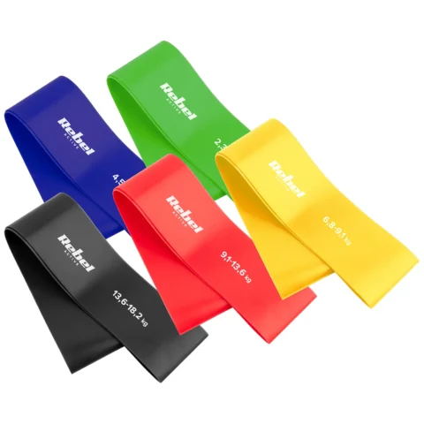Zestaw gum do ćwiczeń TPE - Mini Band L, 2.3-18.2 kg, 5 gum, kolorowy, REBEL ACTIVE