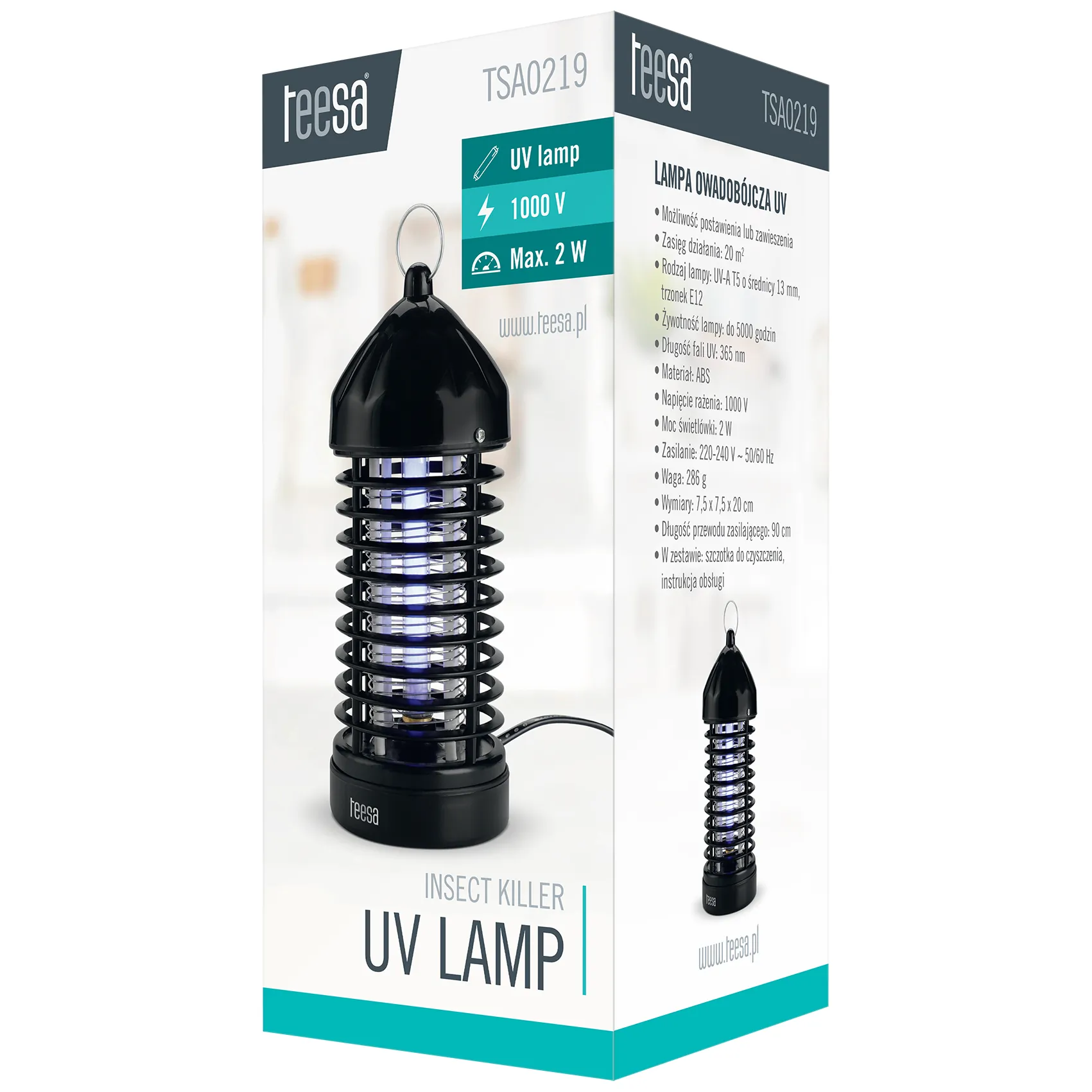 Lampa UV owadobójcza rażąca 2 W TEESA - obrazek 7