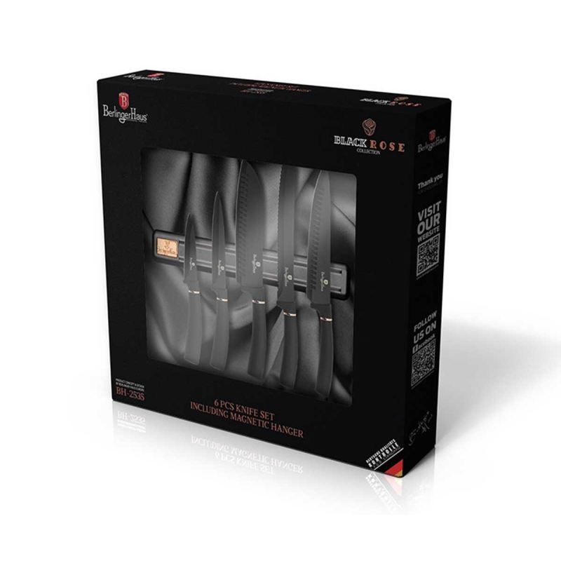 ZESTAW 5 NOŻY KUCHENNYCH Z LISTWĄ BERLINGER HAUS BH-2535 BLACK ROSE - obrazek 2