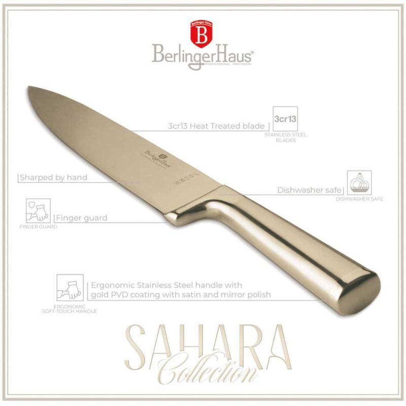 STALOWY NÓŻ SZEFA KUCHNI BERLINGER HAUS 22cm BH-2828 GOLD - obrazek 3