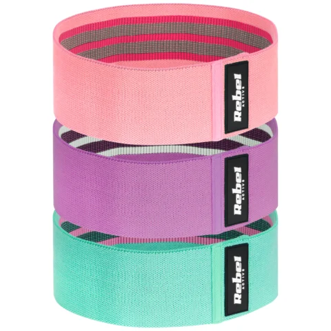 Zestaw gum do ćwiczeń materiałowy - Mini Band M, 27-55 kg, 3 gumy materiałowe, REBEL ACTIVE