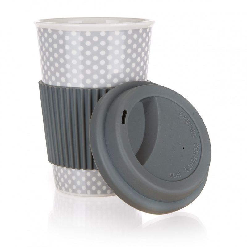 KUBEK CERAMICZNY 400ml Z POKRYWĄ SILIKONOWĄ BANQUET GO szary - obrazek 2