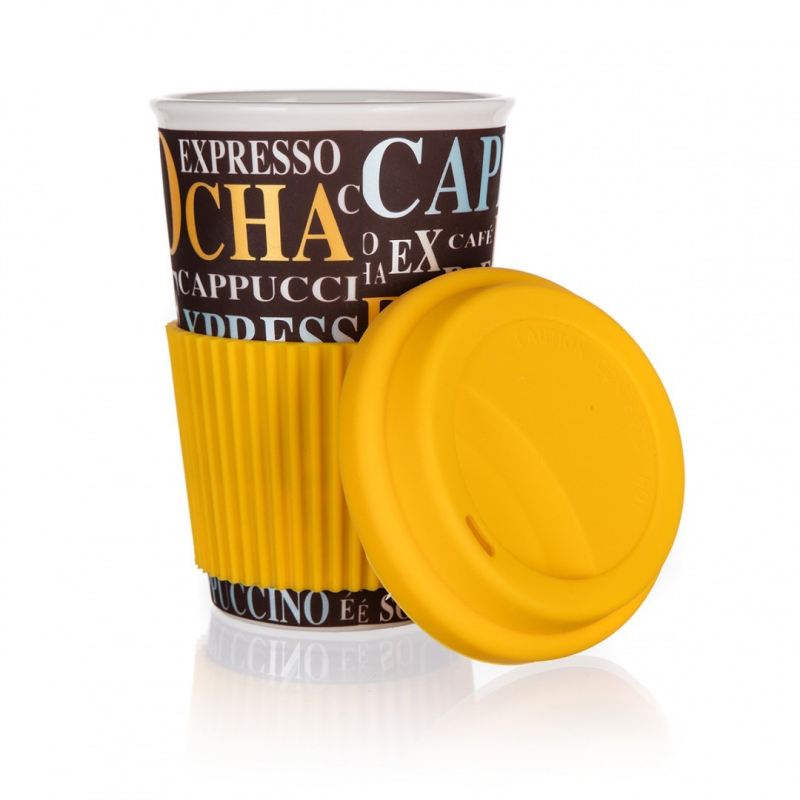 KUBEK CERAMICZNY 400ml Z POKRYWĄ SILIKONOWĄ BANQUET GO coffee - obrazek 2
