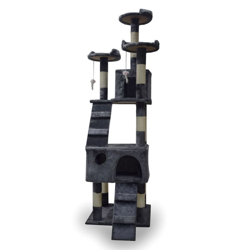 drapak dla kota 170 cm ciemnoszary domek platformy legowisko zabawki sizal - obrazek 4