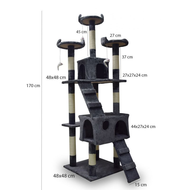 drapak dla kota 170 cm ciemnoszary domek platformy legowisko zabawki sizal - obrazek 6
