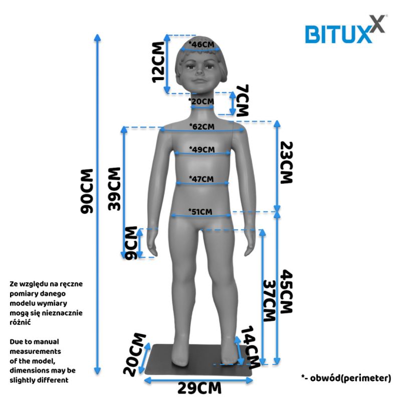 manekin dziecięcy dziewczynka 90 cm sklepowy wystawowy z rękami - obrazek 2