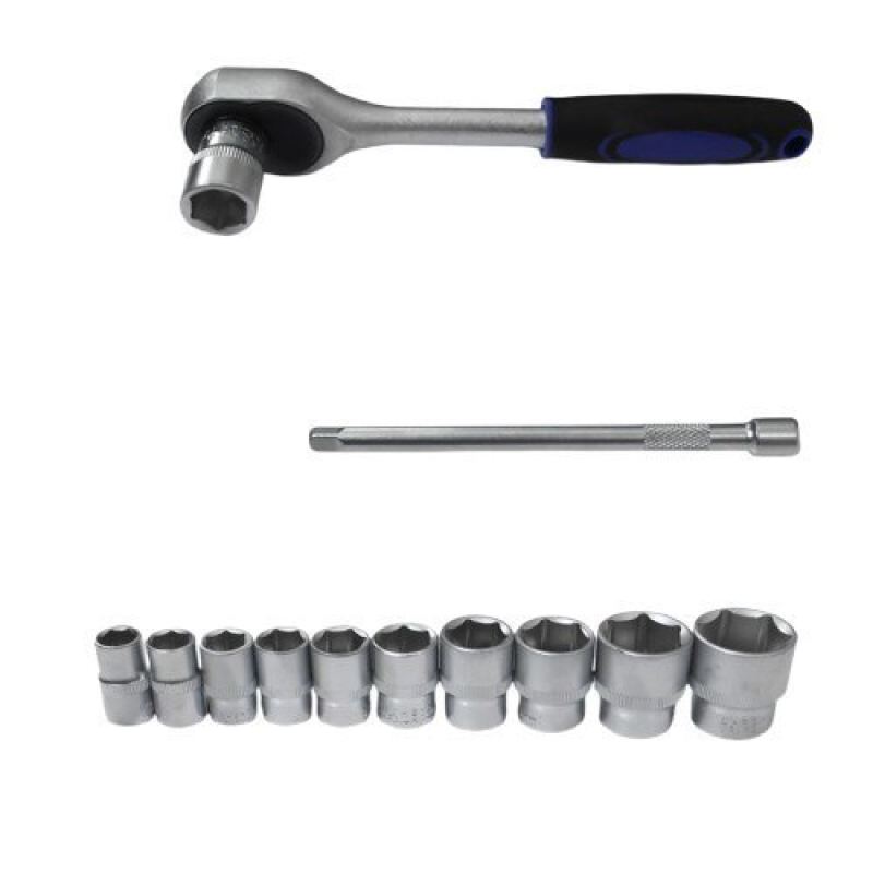 Grzechotka 3/8" + przedłużka 150mm + 10 nasadek sześciokątnych - obrazek 3
