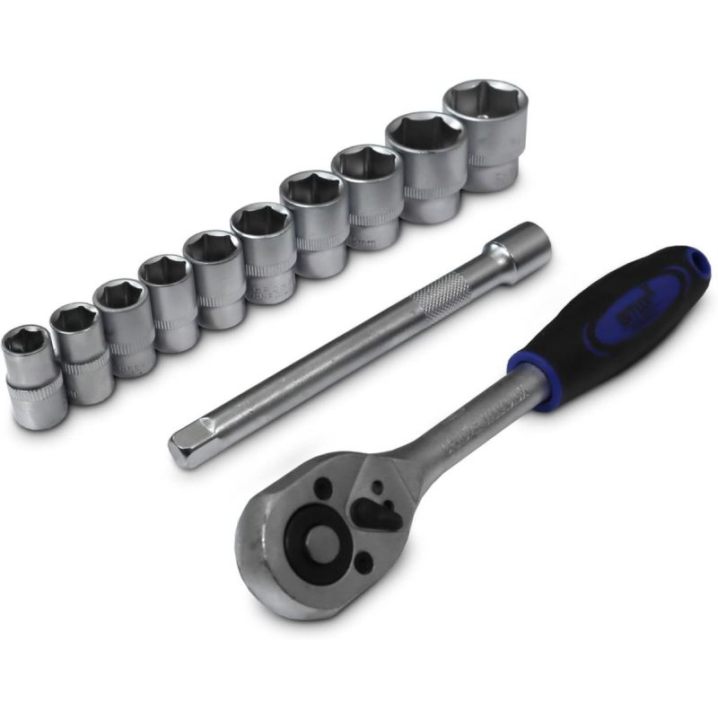 Grzechotka 3/8" + przedłużka 150mm + 10 nasadek sześciokątnych