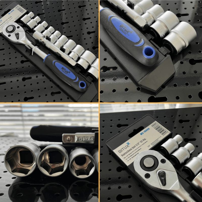 zestaw narzędzi 12w1 grzechotka 1/2 nasadki 10-24 mm przedłużka 125 mm - obrazek 2