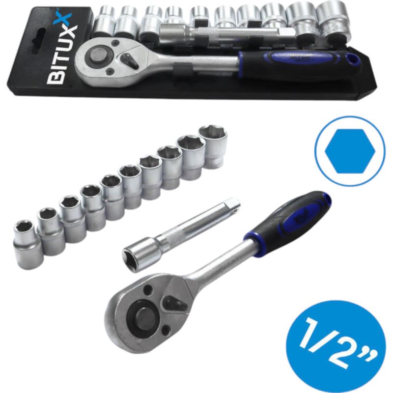 zestaw narzędzi 12w1 grzechotka 1/2 nasadki 10-24 mm przedłużka 125 mm - obrazek 6