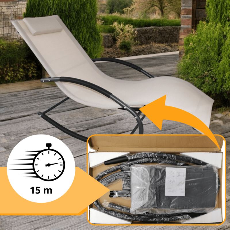 leżak OGRODOWY bujany DESIGNERSKI beżowy textilene 150 kg elegancki na lata - obrazek 2