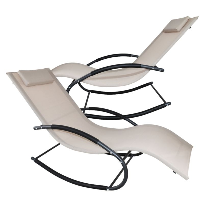 leżak OGRODOWY bujany DESIGNERSKI beżowy textilene 150 kg elegancki na lata - obrazek 12